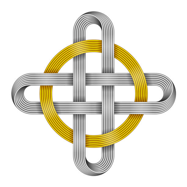 illustrations, cliparts, dessins animés et icônes de croix année faite de bandes intersectées. noeud celtique avec le symbole de cercle. illustration vectorielle. - celtic cross cross cross shape celtic culture