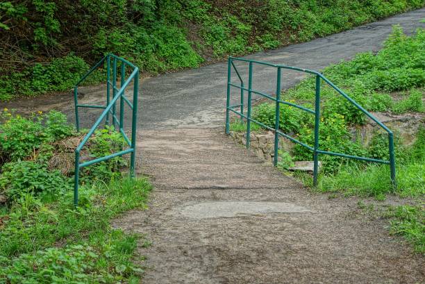 istock old iron bridge on gray asphalt road in green grass 1148383696