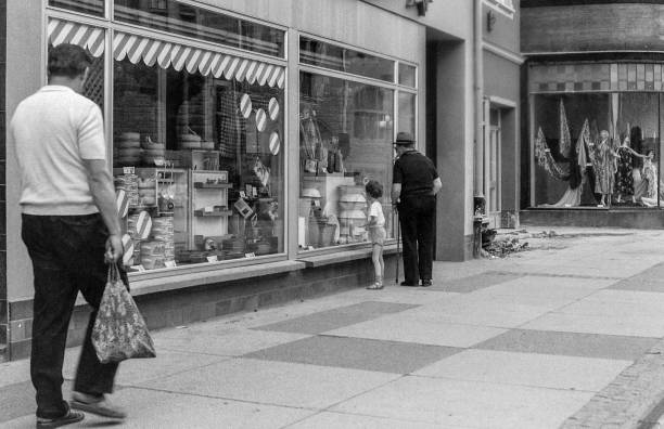 In the old town of Erfurt (GDR 1982) Erfurt, GDR, 1982 - Shop window of a household goods store in the city center of Erfurt. east germany photos stock pictures, royalty-free photos & images