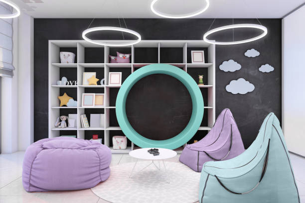 istock Modern kids room interior with lazy bags 1148389047