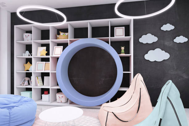 istock Modern kids room interior with lazy bags 1148389053