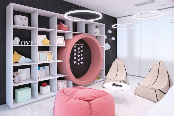 istock Modern kids room interior with lazy bags 1148389058