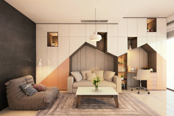 istock Contemporary bedroom interior with sofa and work desk 1148389070