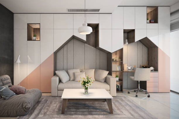 istock Contemporary bedroom interior with sofa and work desk 1148389071