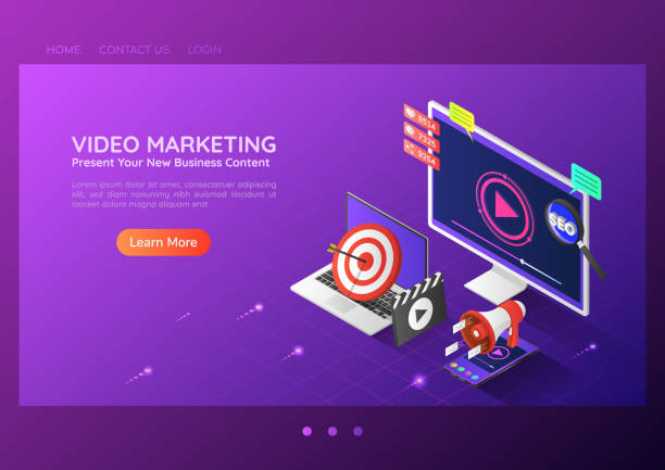 ilustrações de stock, clip art, desenhos animados e ícones de isometric web banner online video content marketing advertising - content sharing backgrounds computer icon