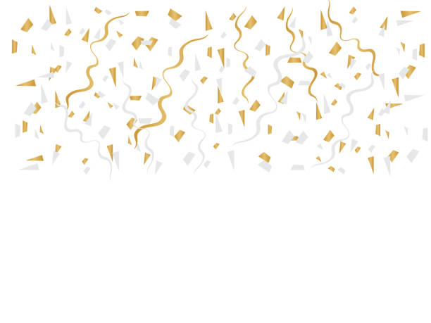 istock Golden Tiny Confetti And Ribbon Falling . Falling shiny golden confetti background 1148389868
