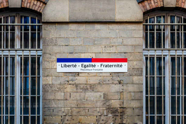 sign liberte, egalite, fraternite - in english freedom, equality, fraternity