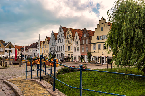 Historic row of houses in the old town of Friedrichstadt