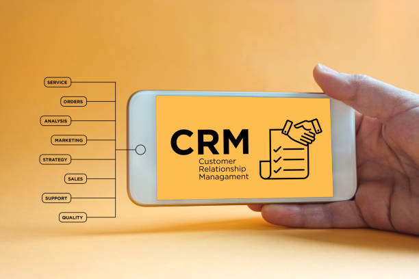 crm - customer relationship managament - icon with keywords - setup operator imagens e fotografias de stock