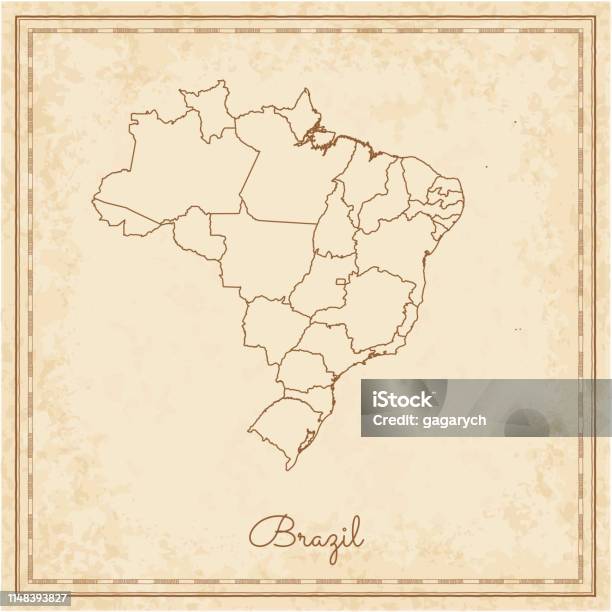 Brazil Region Map Stilyzed Old Pirate Parchment Imitation Stock Illustration - Download Image Now