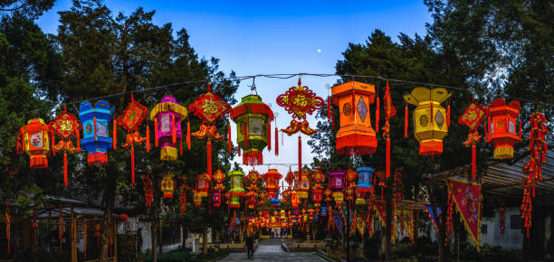 Beautiful lamps and ornaments decorating the garden to celebrate the New Year in Wuxi, China