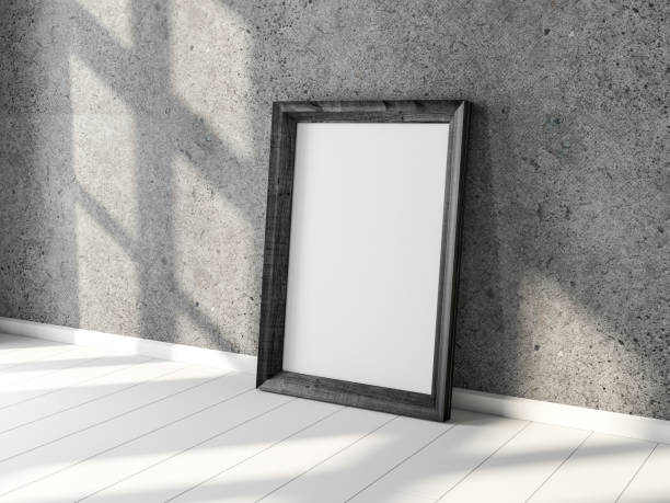 istock Black Vertical Wooden Frame Mockup standing on the white floor 1148402740