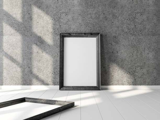 istock Black Vertical Wooden Frame Mockup standing on the floor 1148402741