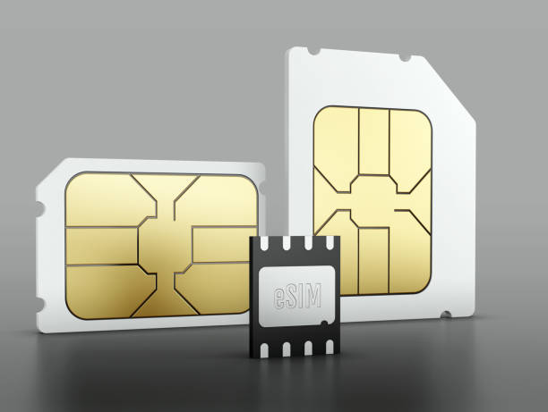 istock eSIM cards on gray background. 1148403517