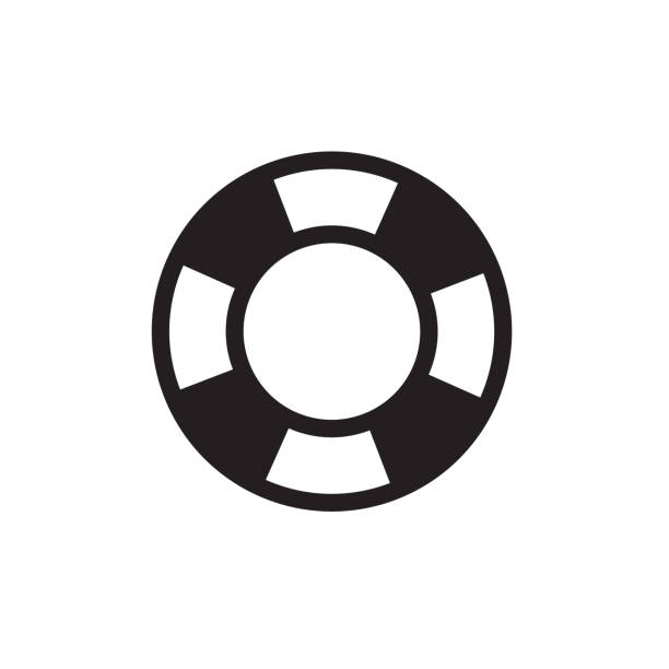 значок lifebuoy в плоском векторе стиля для app, пользовательского интерфейса, вебсайтов. иллюстрация вектора черной иконы. - ring buoy stock illustrations