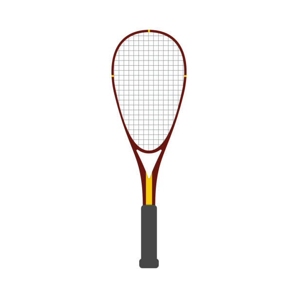 Vector squash racquet sport red icon isolated Vector squash racquet icon. Ground game equipment. Professional sport, classic tennis racket for official competitions and tournaments. Isolated illustration squash sport stock illustrations