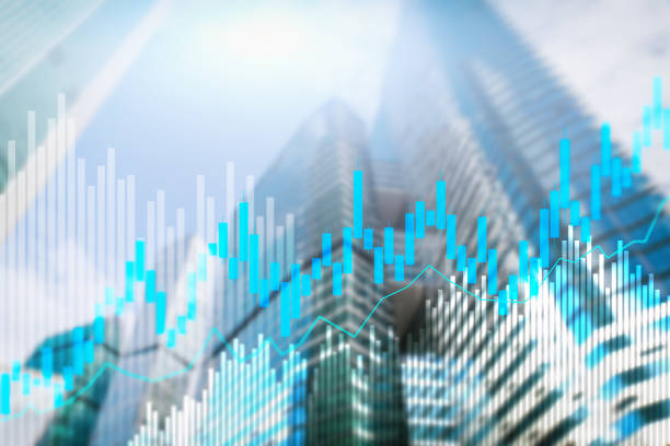 istock Stock trading candlestick chart and diagrams on blurred office center background. 1148409285