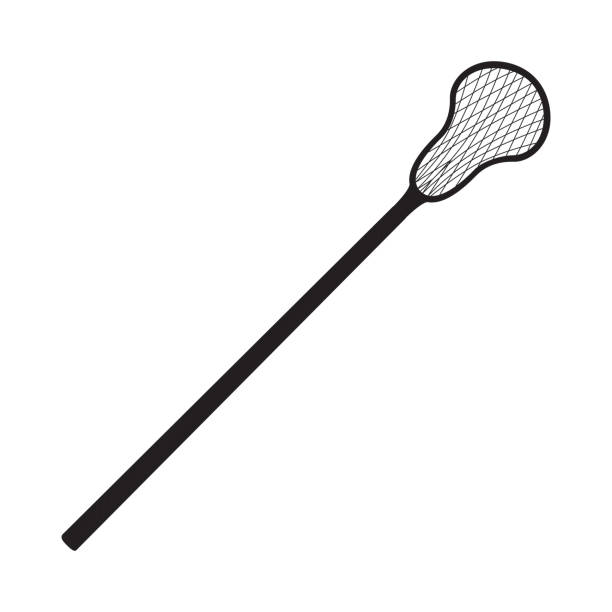 Vector lacross racquet black silhouette icon. Ground game equipment. Professional sport, classic racket for official competitions and tournaments. Isolated illustration