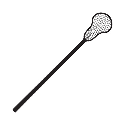 Vector lacross racquet black silhouette icon. Ground game equipment. Professional sport, classic racket for official competitions and tournaments. Isolated illustration