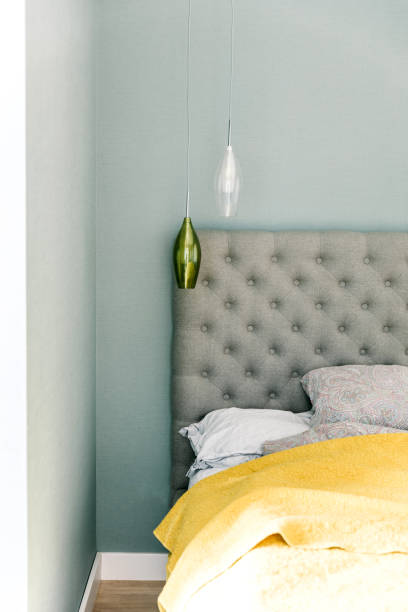 istock Bright colourful modern bedroom interior. Scandinavian style mix, clear space for your rest 1148409605