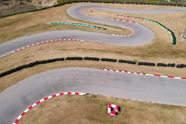 istock Curves on karting race track, aerial view background. 1148410900