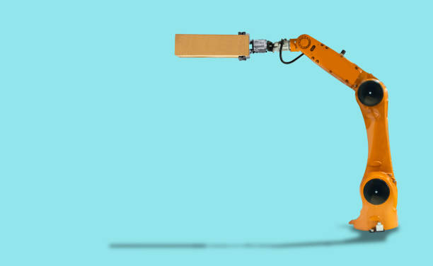 istock Robot arm hold the box industry Mechanical technology on a white background. 1148412017