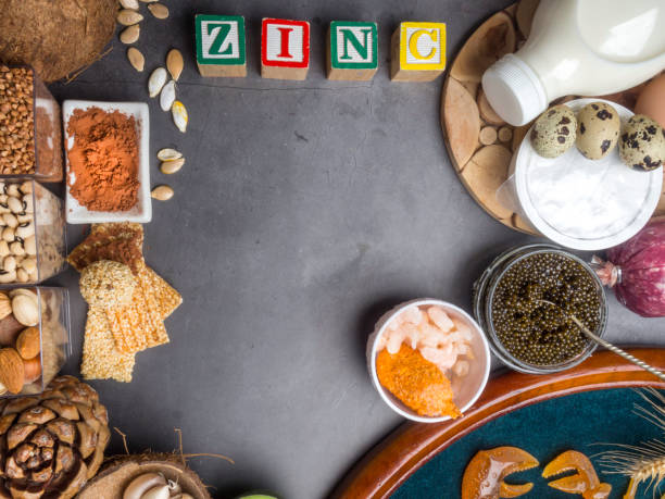 istock Foods with Zinc on concrete table. Top view 1148416735