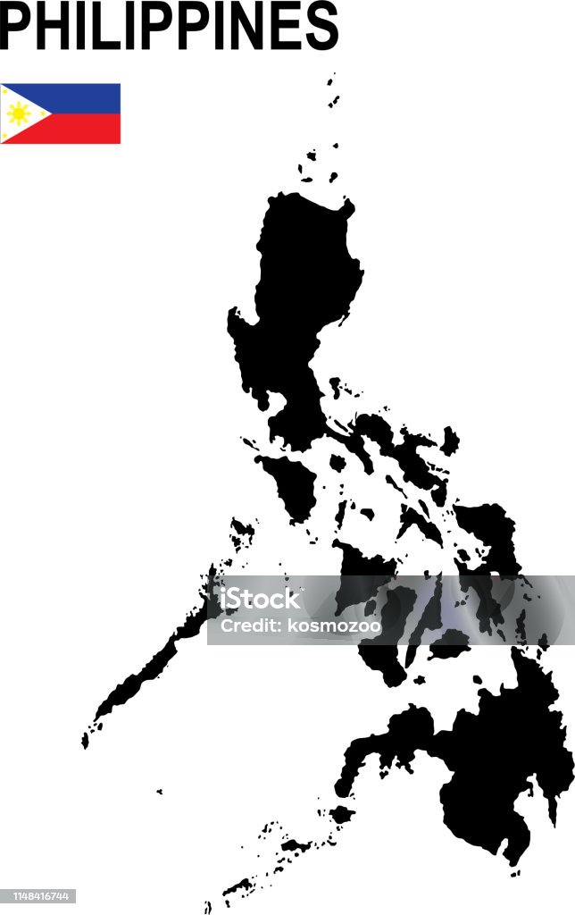 Black basic map of Philippines with flag against white background Black basic map of Philippines with flag against white background
The url of the reference to political map is: 
http://legacy.lib.utexas.edu/maps/middle_east_and_asia/philippines_admin_93.jpg
Layers of data used: flag, map Black Color stock vector