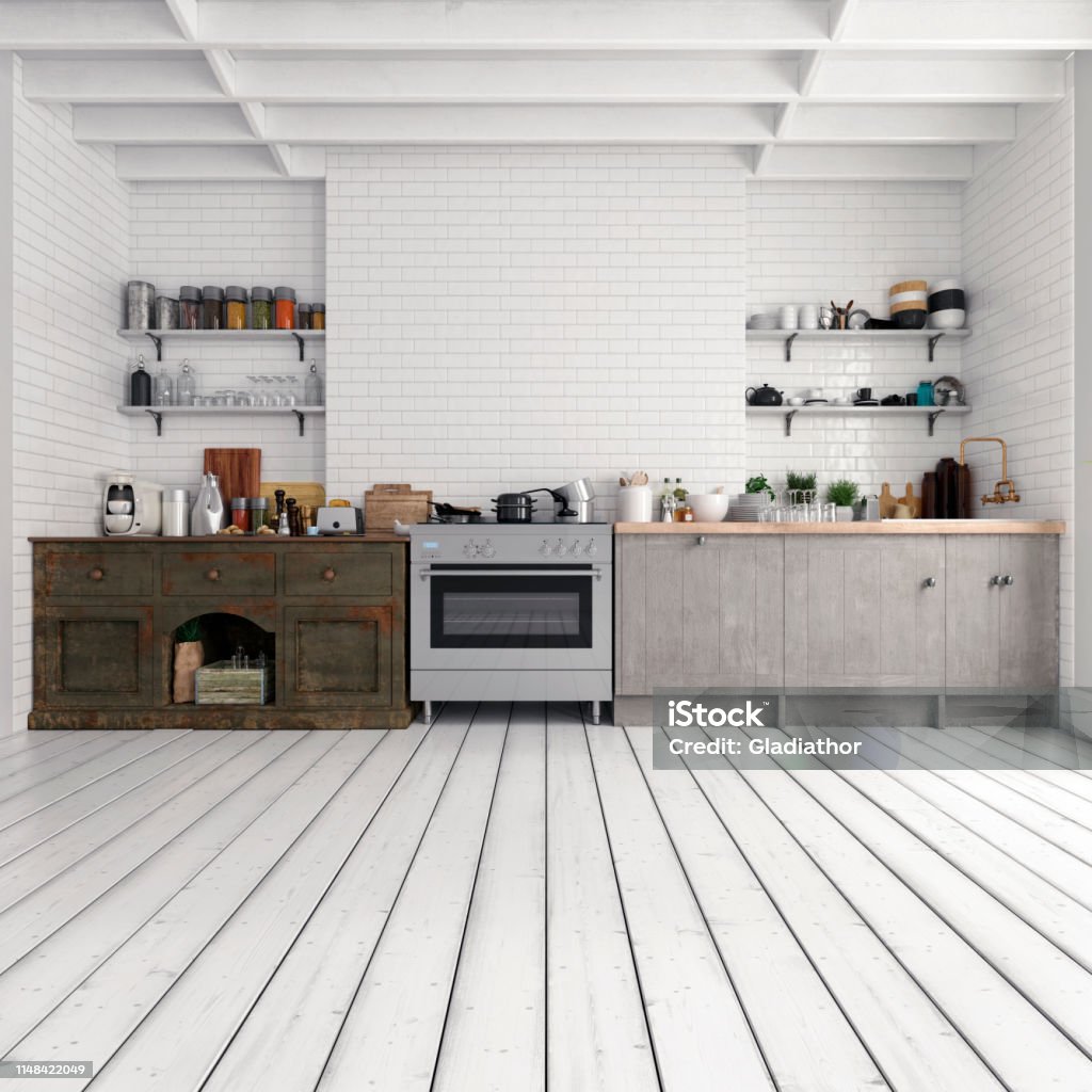 Kitchen Empty 360 Empty Classic Kitchen Stock Photo - Download Image Now - Kitchen ...