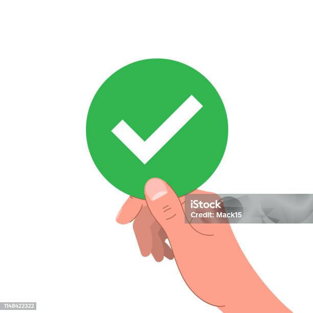 Progress Check Hand Sign Check Mark In Hand Hand Holding Sign With Checkmark Vector Illustration ...