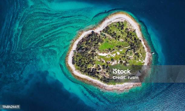 Top Aerial View Of Desert Island Brijuni Park Croatia Stock Photo - Download Image Now