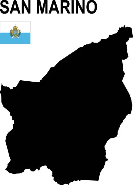Vector illustration of Black basic map of San Marino with flag against white background