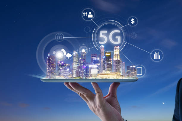 istock Waiter hand holding an digital tablet with Smart city 1148425621