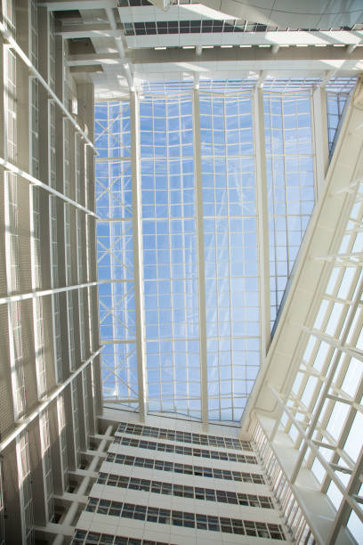 istock Abstract white building transparent interior glass ceiling rooftop background. 1148429280