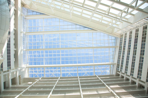 istock Abstract white building transparent interior glass ceiling rooftop background. 1148429282