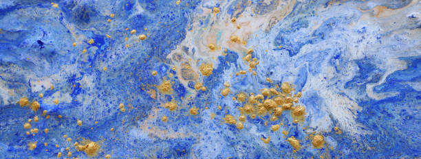 istock Abstract marbleized effect background. Blue creative colors. Beautiful paint with the addition of gold. banner 1148429471