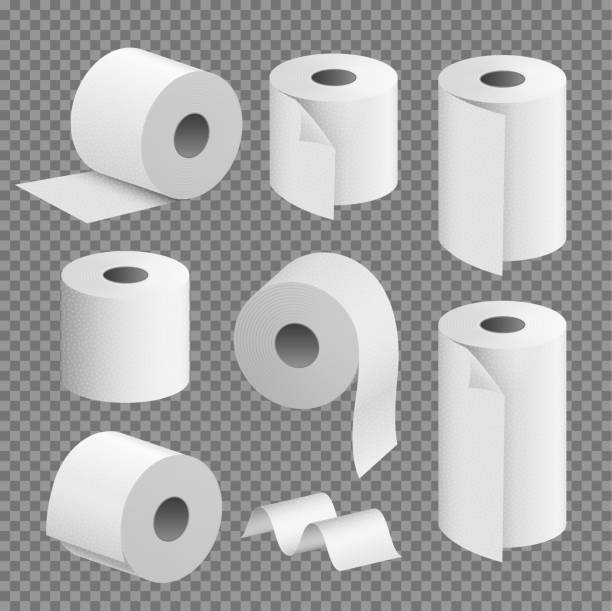 illustrazioni stock, clip art, cartoni animati e icone di tendenza di tessuto per rotolo di carta igienica. icona asciugamano da toilette isolata illustrazione realistica. wc da cucina whute carta nastro - toilet paper