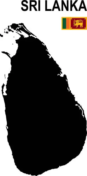 Vector illustration of Black basic map of Sri Lanka with flag against white background