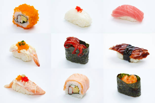 istock Sushi assortment isolated on white background 1148430972