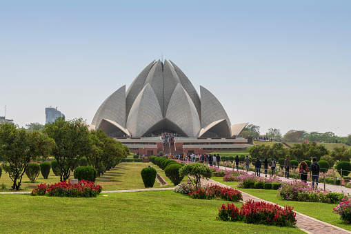 The Lotus Temple, located in Delhi, India, is a Bahá'í House of Worship that was dedicated in December 1986.[1] Notable for its flowerlike shape, it has become a prominent attraction in the city.