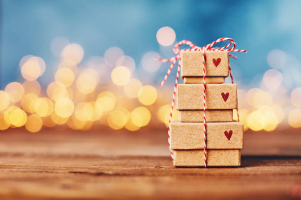 valentine's day background with gift stack - anniversary present imagens e fotografias de stock