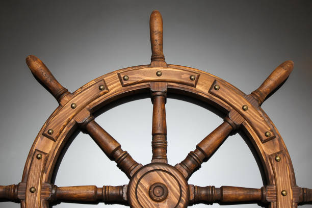 istock Steering hand wheel ship on black background 1148440999