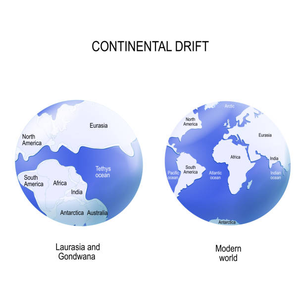 대륙 드리프트. 라우 아시아와 곤 드 나 - continents globe continent tectonic stock illustrations