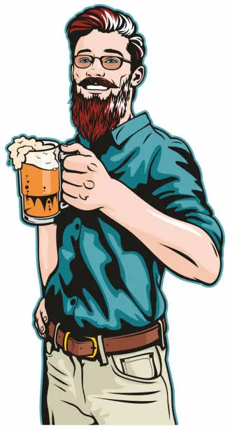 Vector illustration of Hipster With Beer