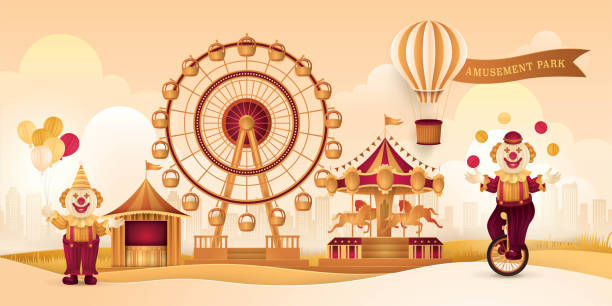 istock Amusement Park Landscape with Ferris wheel, Circus Tents, Carnival Fun Fair 1148443015