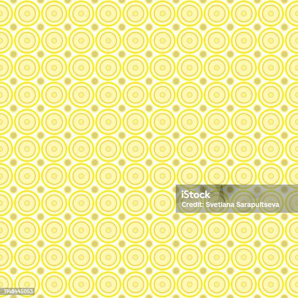 Ilustración de Patrón Sin Costuras De Círculos De Color Amarillo Pastel  Abstracto Y Lila Sobre Un