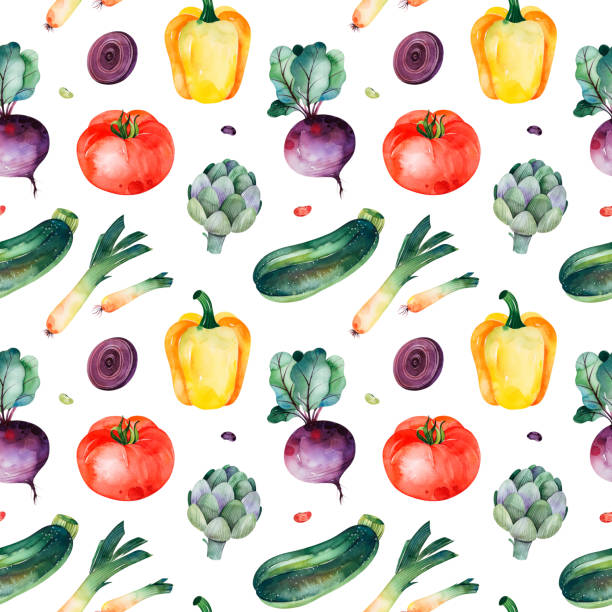 istock Seamless texture with tomato,leek,yellow pepper,zucchini,beetroot,artichoke 1148447315