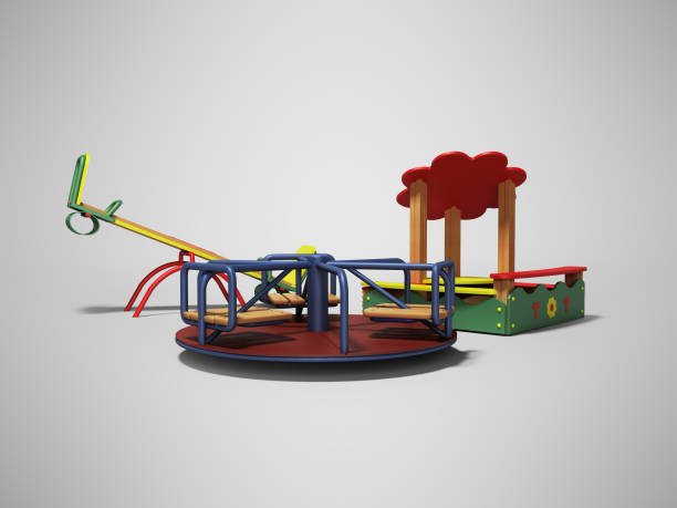 istock Modern playground for children with sandbox and two swings 3d render on gray background with shadow 1148448858