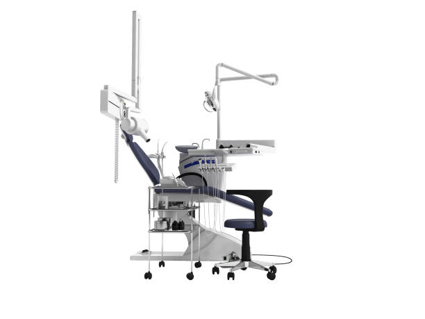 istock White dental chair with blue inserts with light and functionality for dental treatment 3d render on white background no shadow 1148448876
