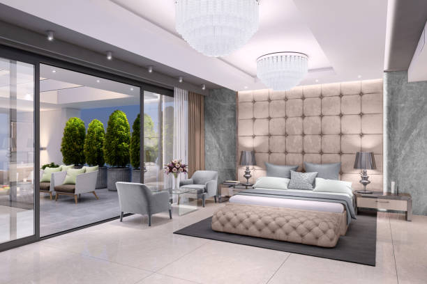 istock Luxury bedroom interior with large terrace 1148452733